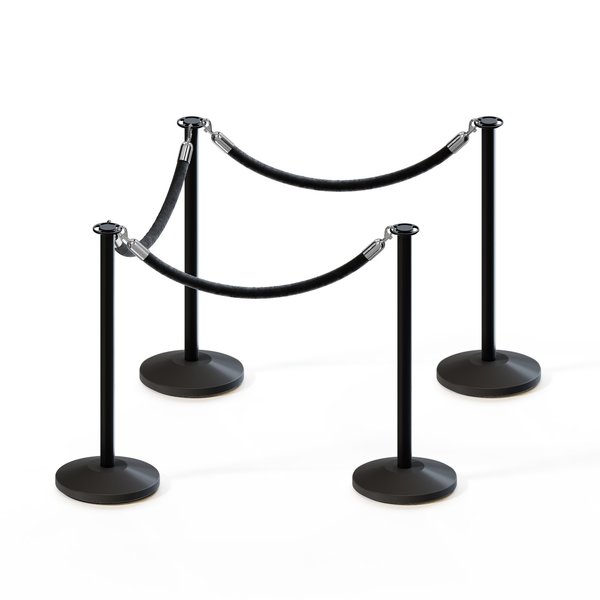 Montour Line Stanchion Post and Rope Kit Black, 4 Flat Top 3 Black Rope C-Kit-4-BK-FL-3-PVR-BK-PS